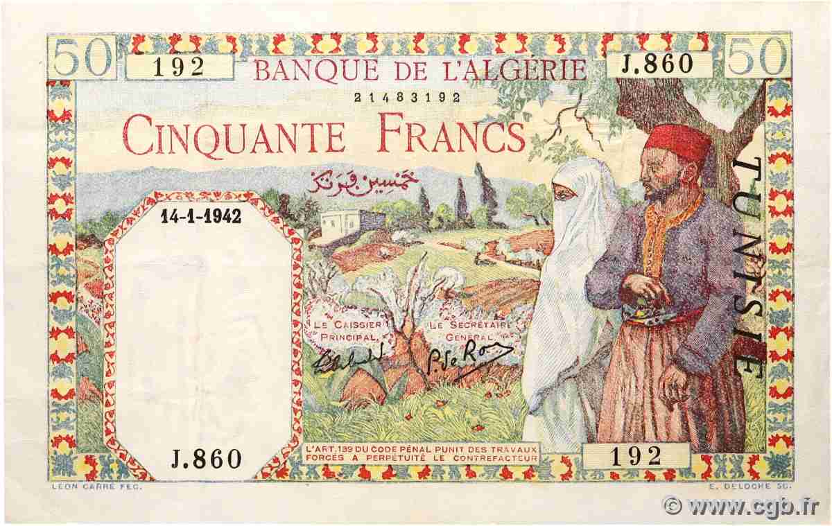50 Francs TUNISIE  1942 P.12a TTB+