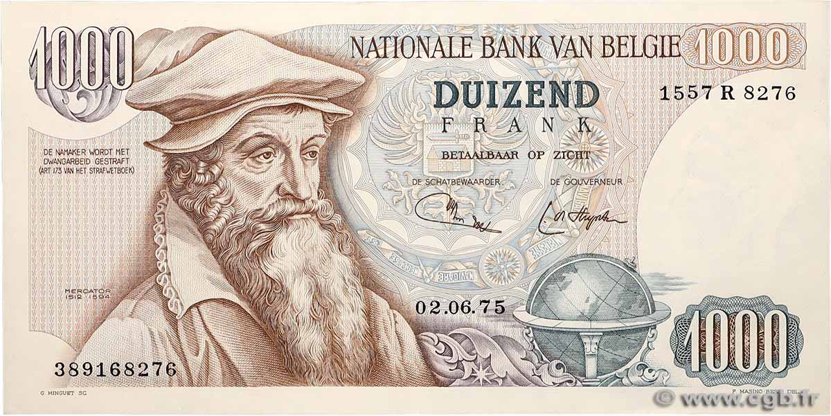 1000 Francs BELGIUM  1975 P.136b XF+