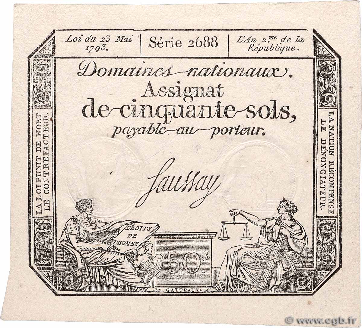 50 Sols FRANCE  1793 Ass.42c VF+