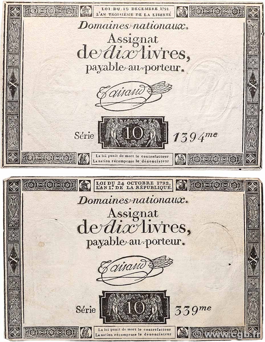 10 Livres filigrane royal Lot FRANCE  1792 Ass.36a VF