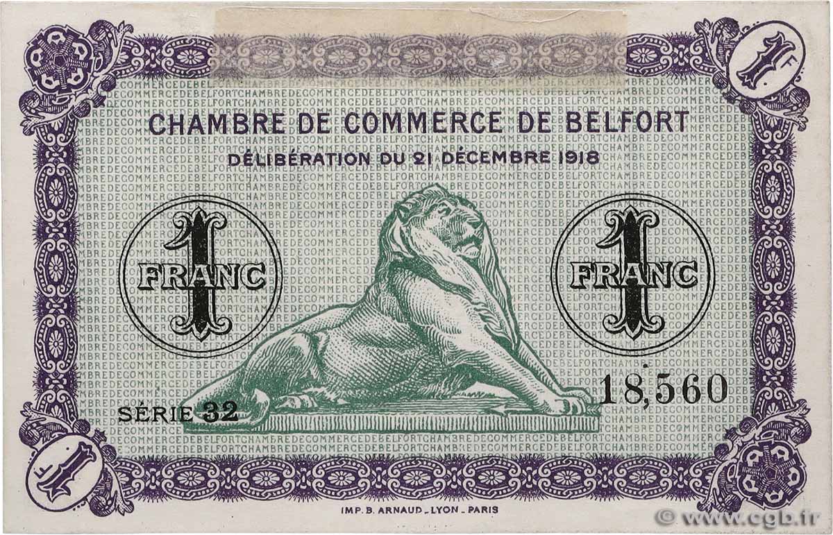 1 Franc FRANCE regionalism and miscellaneous Belfort 1918 JP.023.54 XF+