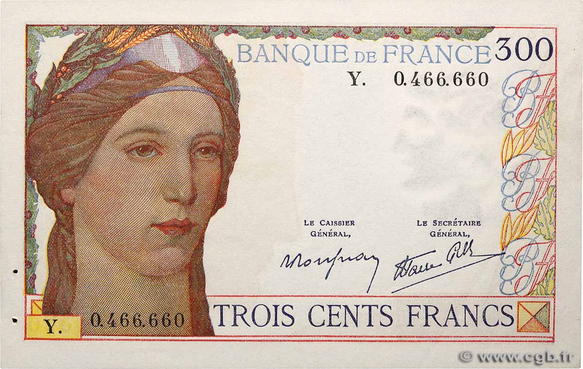 300 Francs FRANCE  1939 F.29.03 XF-