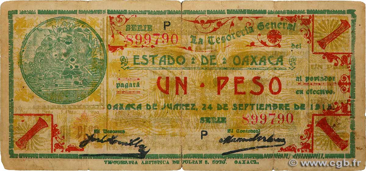 1 Peso MEXICO  1915 PS.0953a RC
