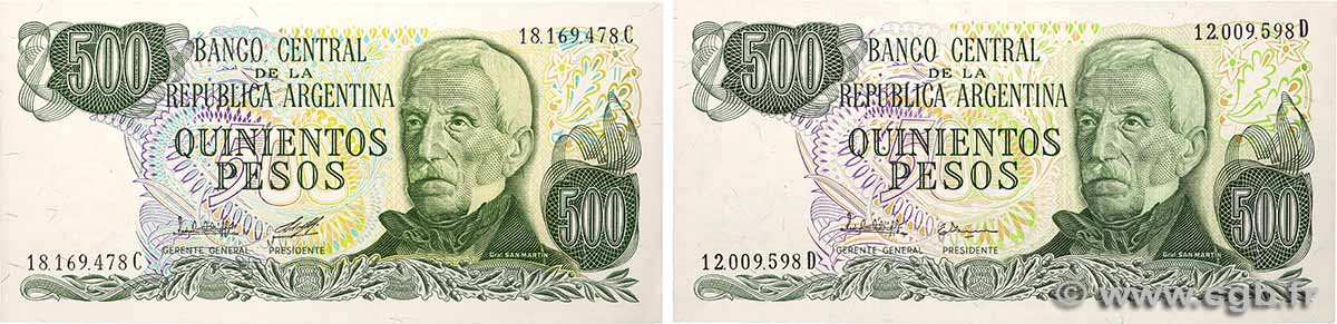 500 Pesos Lot ARGENTINE  1977 P.303b et P.303c pr.NEUF