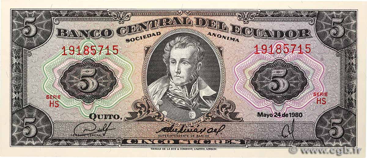 5 Sucres ECUADOR  1980 P.113c SC+