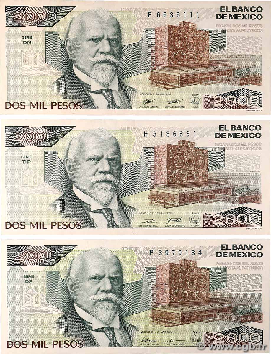 2000 Pesos Lot MEXICO  1989 P.086c XF+