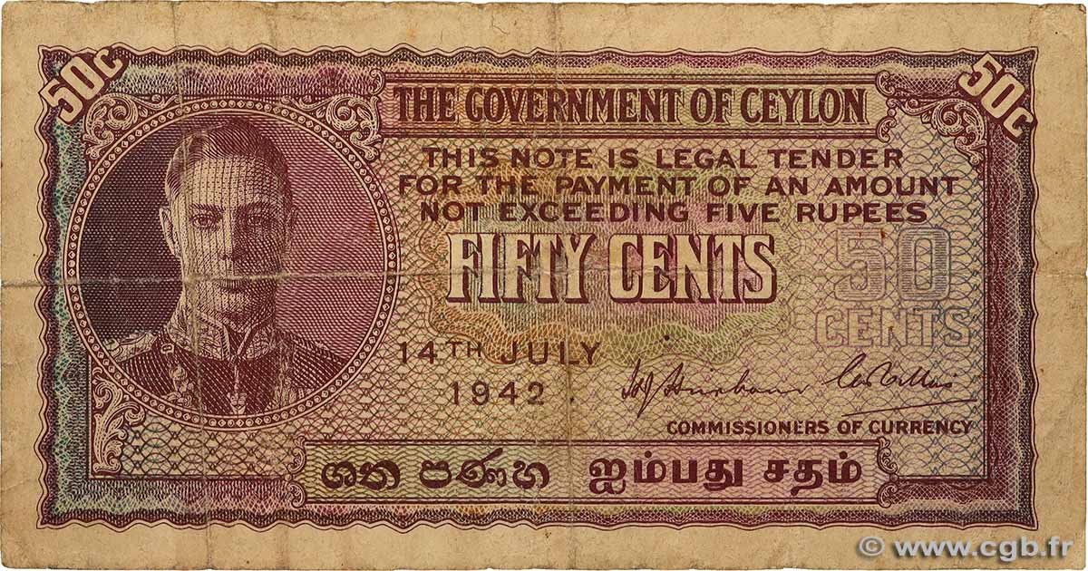 50 Cents CEILáN  1942 P.045a BC