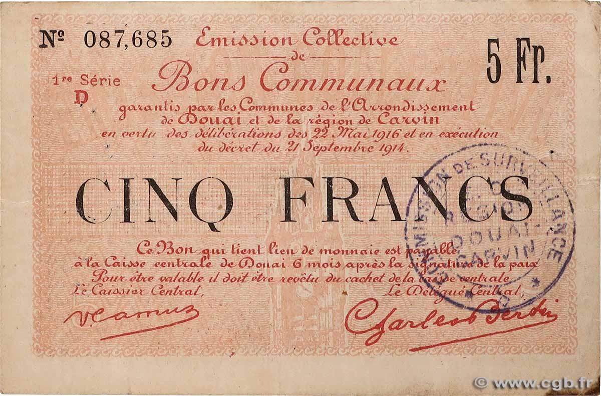 5 Francs FRANCE regionalism and miscellaneous Douai 1916 JP.59-0751 VF