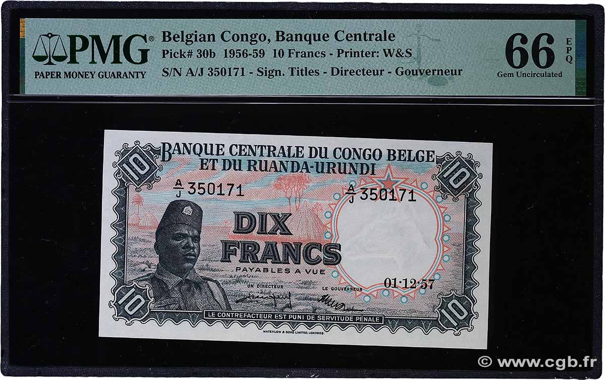 10 Francs CONGO BELGE  1957 P.30b NEUF