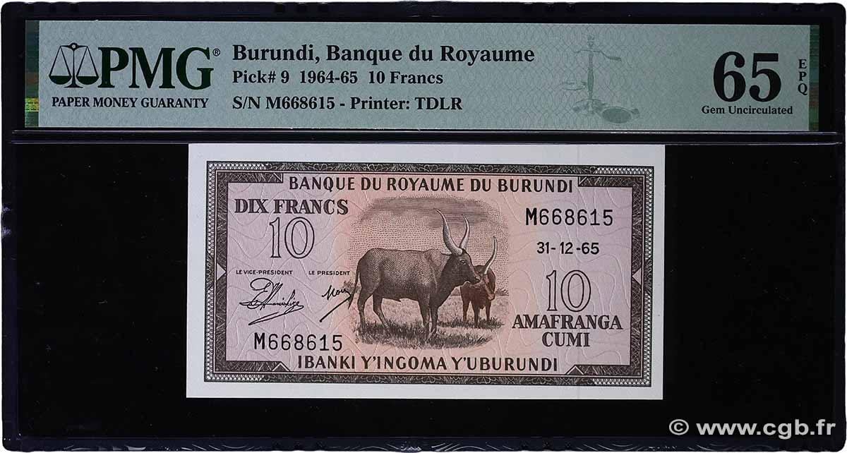 10 Francs BURUNDI  1965 P.09a FDC