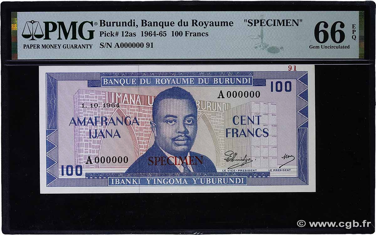 100 Francs Spécimen BURUNDI  1964 P.12s FDC