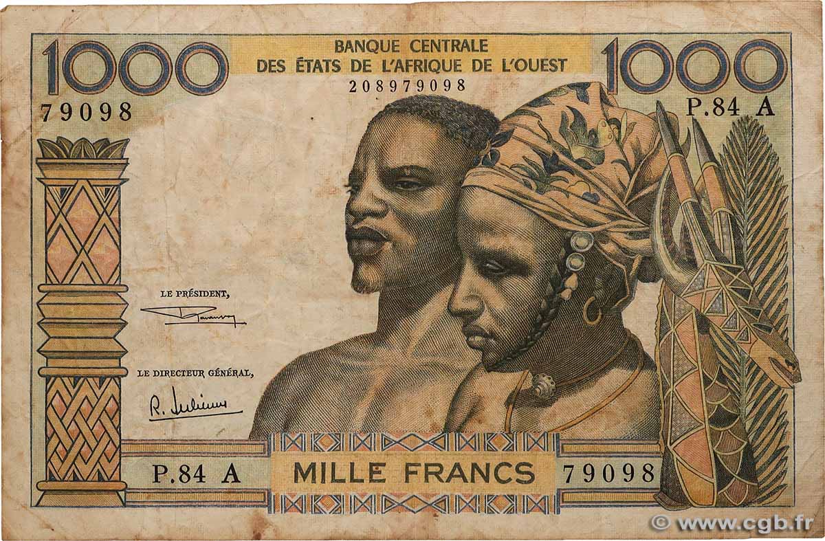 1000 Francs WEST AFRIKANISCHE STAATEN  1969 P.103Ag S