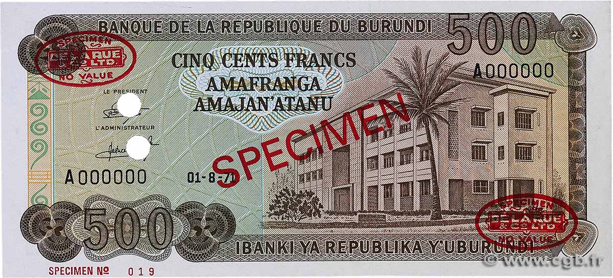 500 Francs Spécimen BURUNDI  1971 P.24s FDC