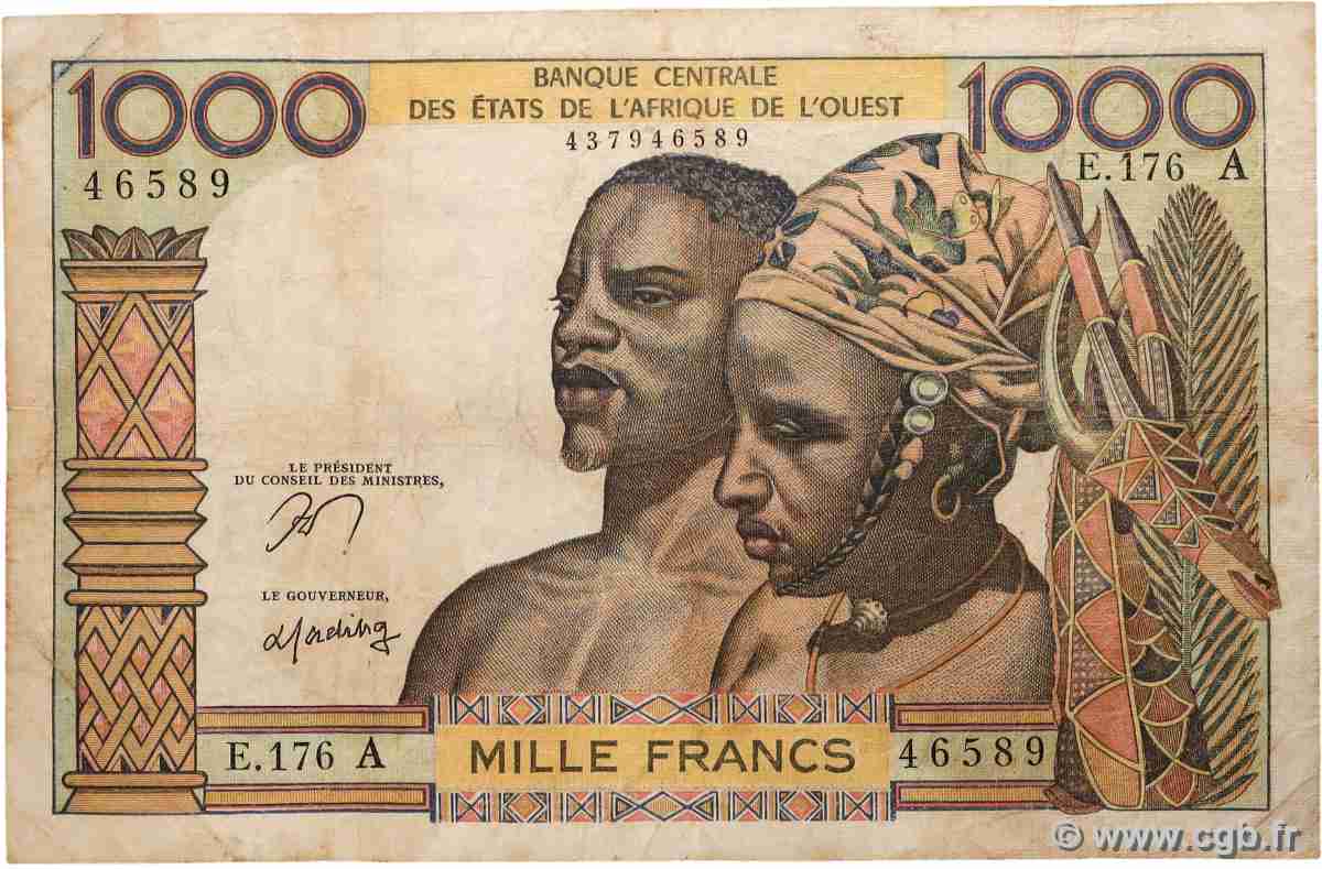 1000 Francs ÉTATS DE L&nbsp;AFRIQUE DE L&nbsp;OUEST  1977 P.103Am B+