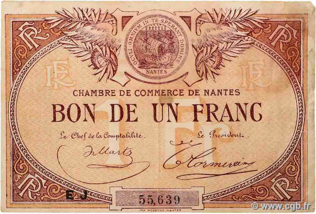 1 Franc FRANCE regionalism and miscellaneous Nantes 1918 JP.088.27 VF+