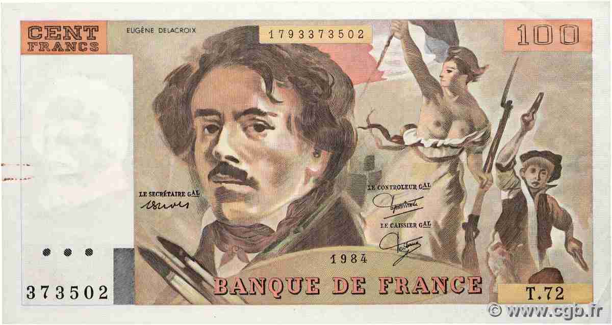 100 Francs DELACROIX modifié FRANCE  1984 F.69.08a VF+