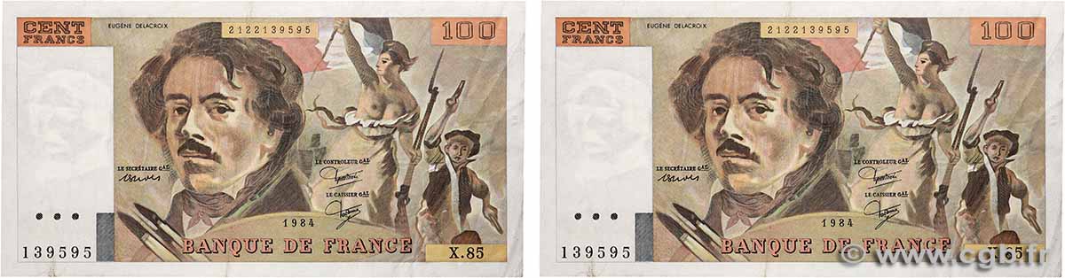 100 Francs DELACROIX modifié FRANCE  1984 F.69.08a TTB+
