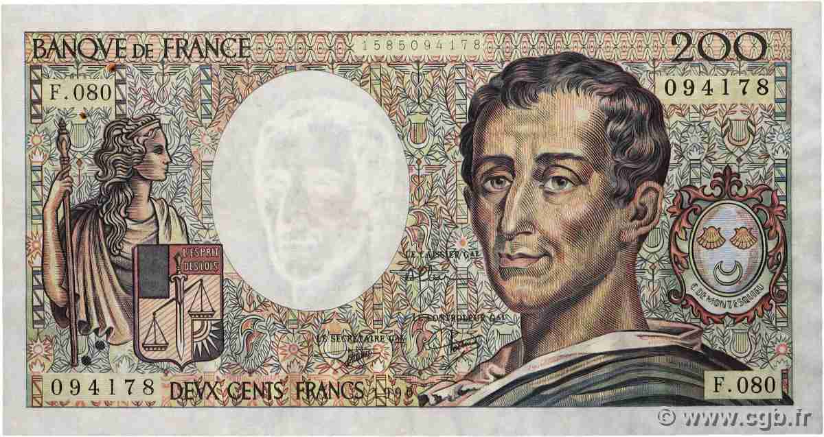 200 Francs MONTESQUIEU FRANCE  1990 F.70.10a F