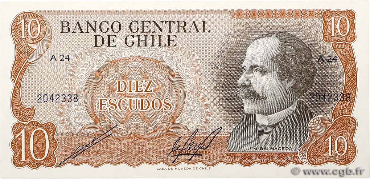 10 Escudos CHILE  1970 P.143 SC+