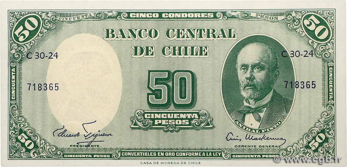 50 Pesos - 5 Condores CHILE  1958 P.121b FDC