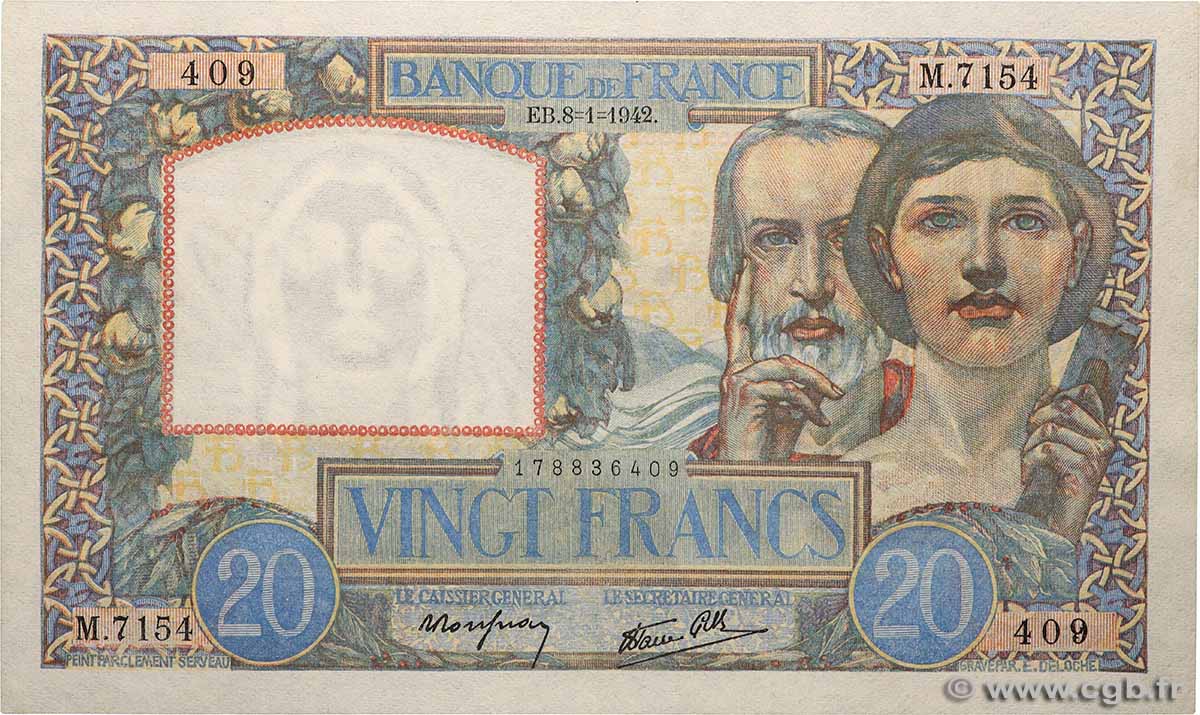 20 Francs TRAVAIL ET SCIENCE FRANCE  1942 F.12.21 SPL