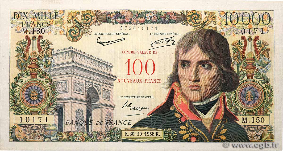 100 NF sur 10000 Francs BONAPARTE FRANCE  1958 F.55.01 TTB+