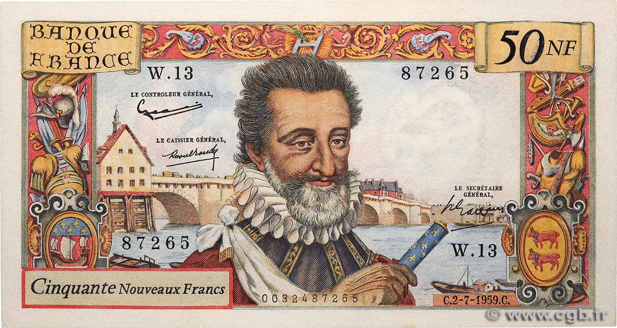 50 Nouveaux Francs HENRI IV FRANKREICH  1959 F.58.02 VZ