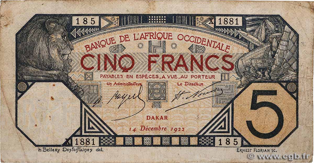 5 Francs DAKAR AFRIQUE OCCIDENTALE FRANÇAISE (1895-1958) Dakar 1922 P.05Bb B+