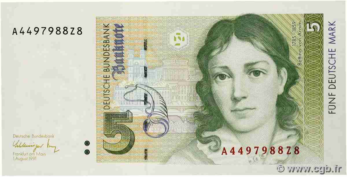 5 Deutsche Mark ALLEMAGNE FÉDÉRALE  1991 P.37 NEUF