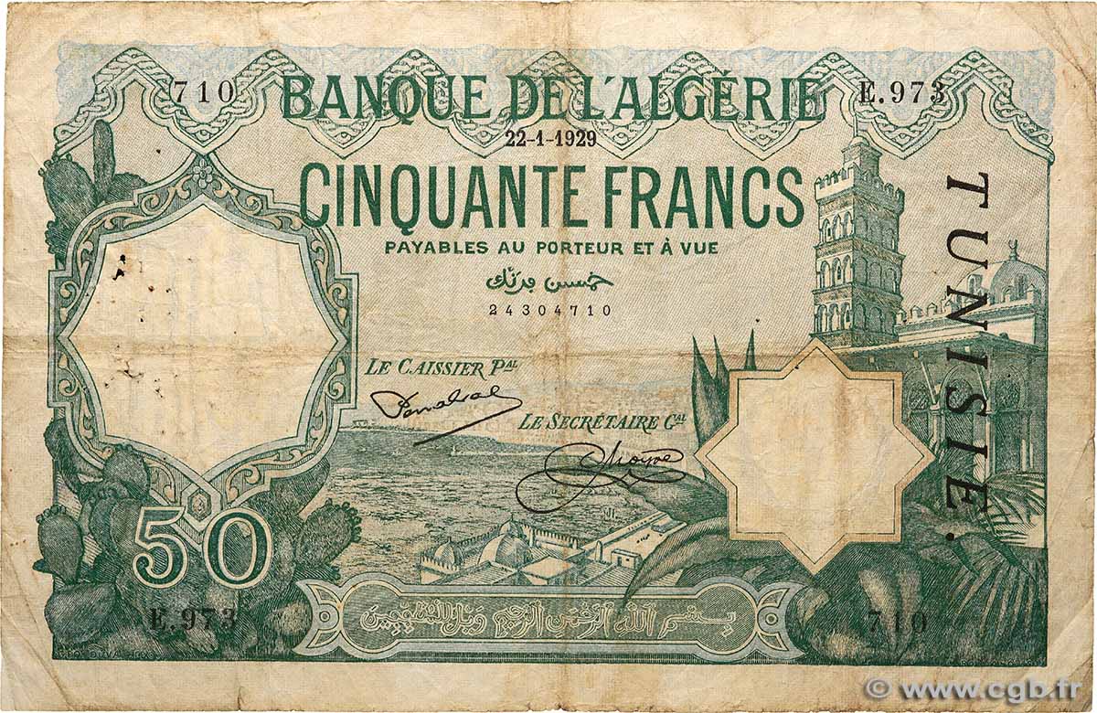 50 Francs TUNISIE  1929 P.09 B+