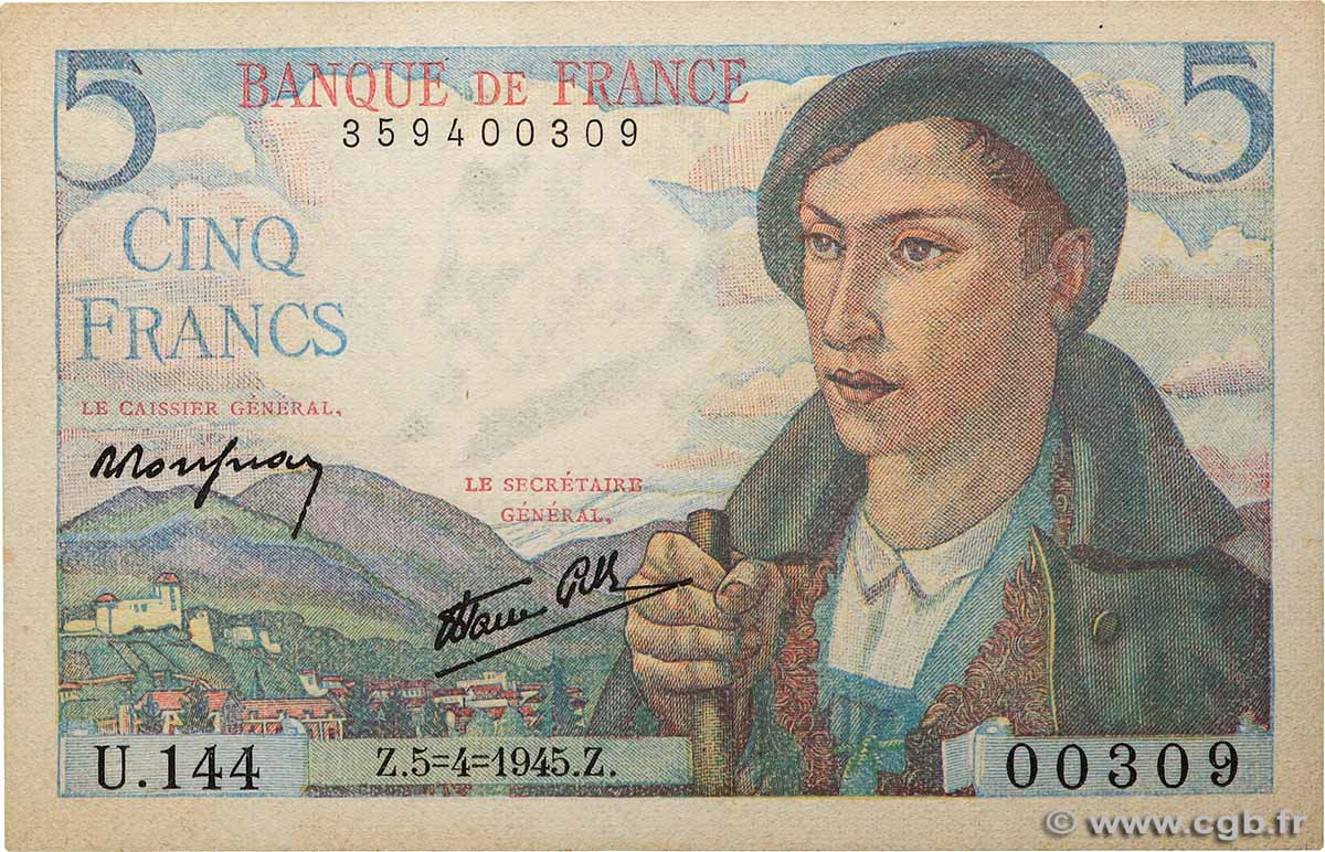 5 Francs BERGER FRANCE  1945 F.05.06 SPL