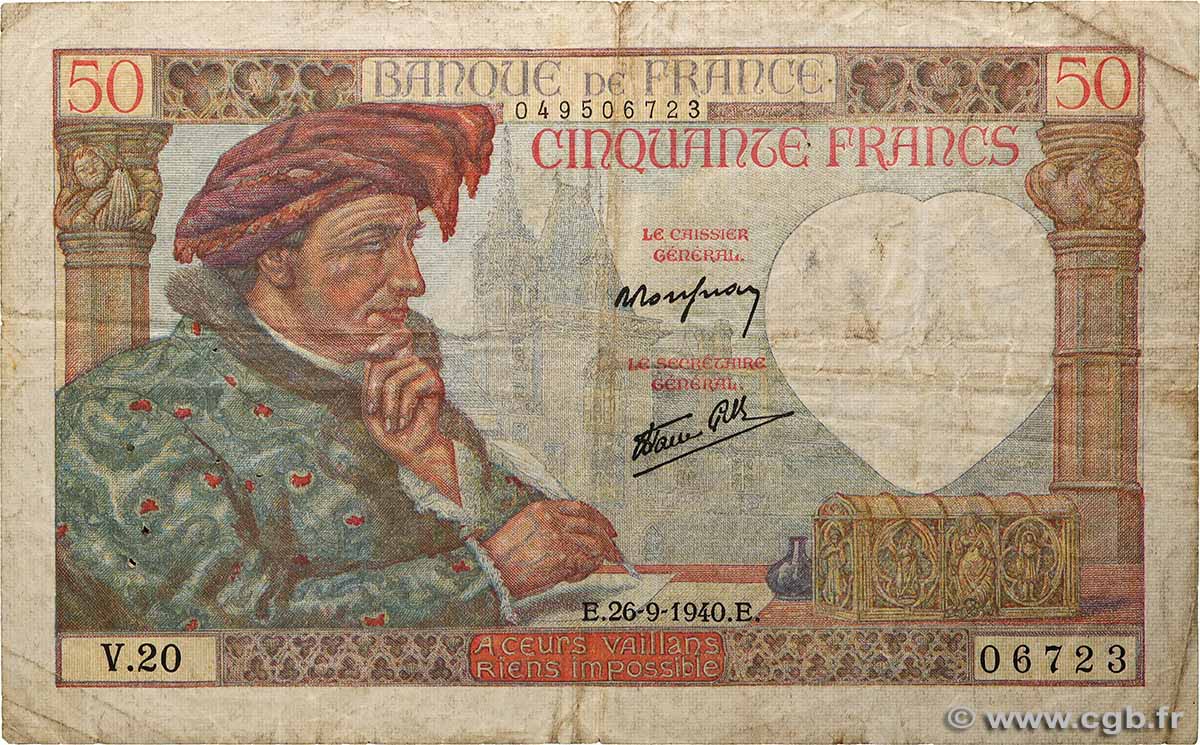 50 Francs JACQUES CŒUR FRANKREICH  1940 F.19.03 SGE