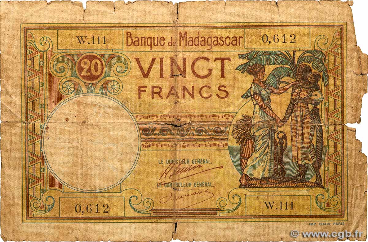 20 Francs MADAGASCAR  1948 P.037 MC