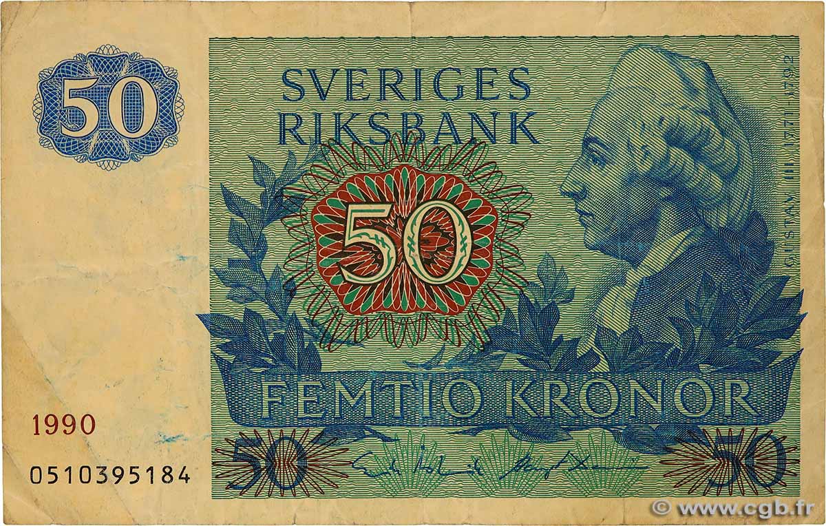 50 Kronor SUÈDE  1990 P.53d F+