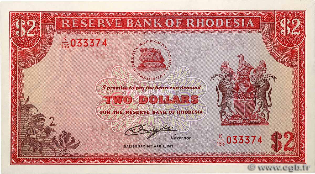 2 Dollars RHODÉSIE  1979 P.39 NEUF