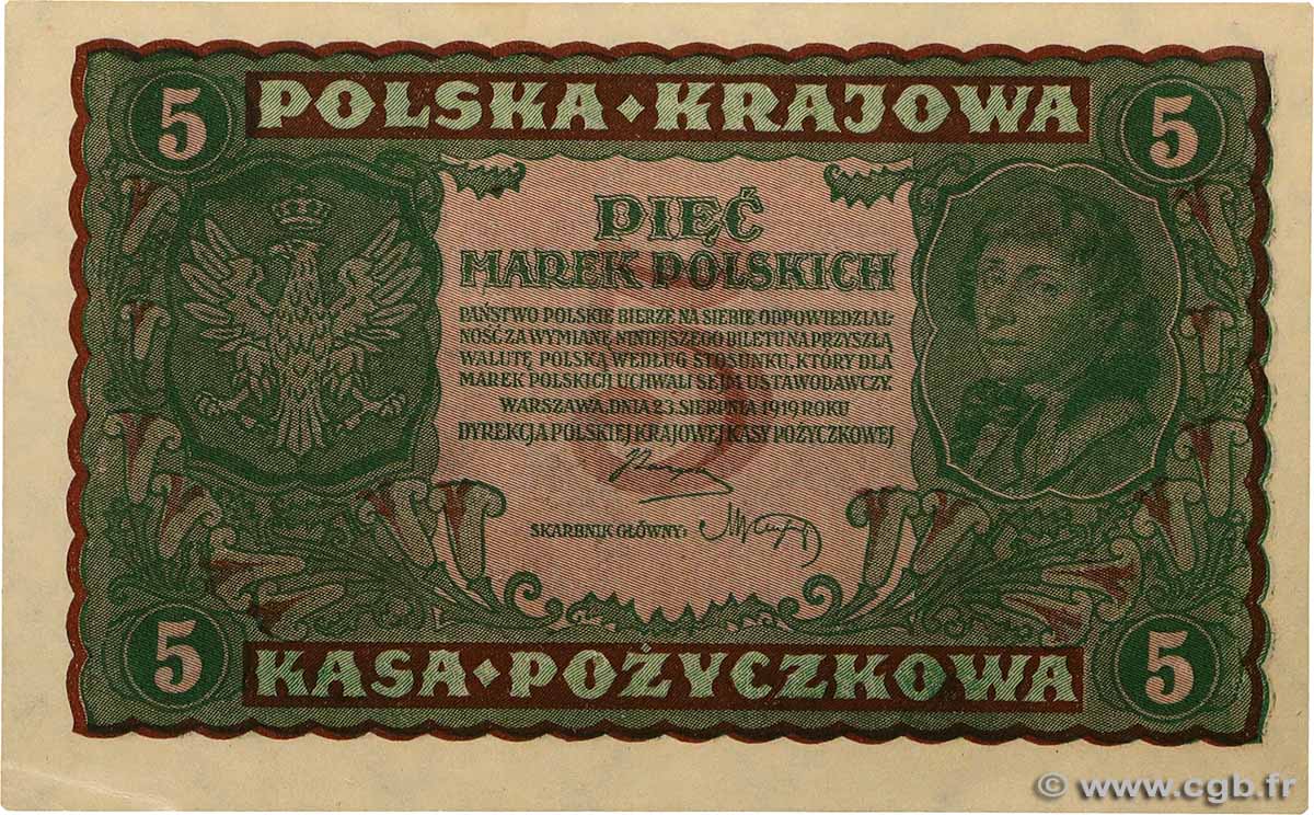 5 Marek POLOGNE  1919 P.024 pr.NEUF