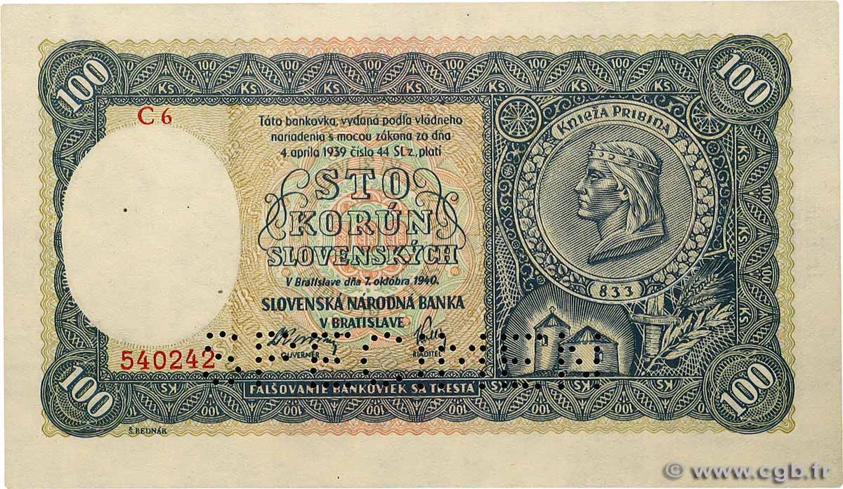 100 Korun Spécimen SLOVAQUIE  1940 P.11s pr.NEUF