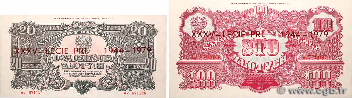 20 et 100  Zlotych Lot POLEN  1979 P.CS5 fST+