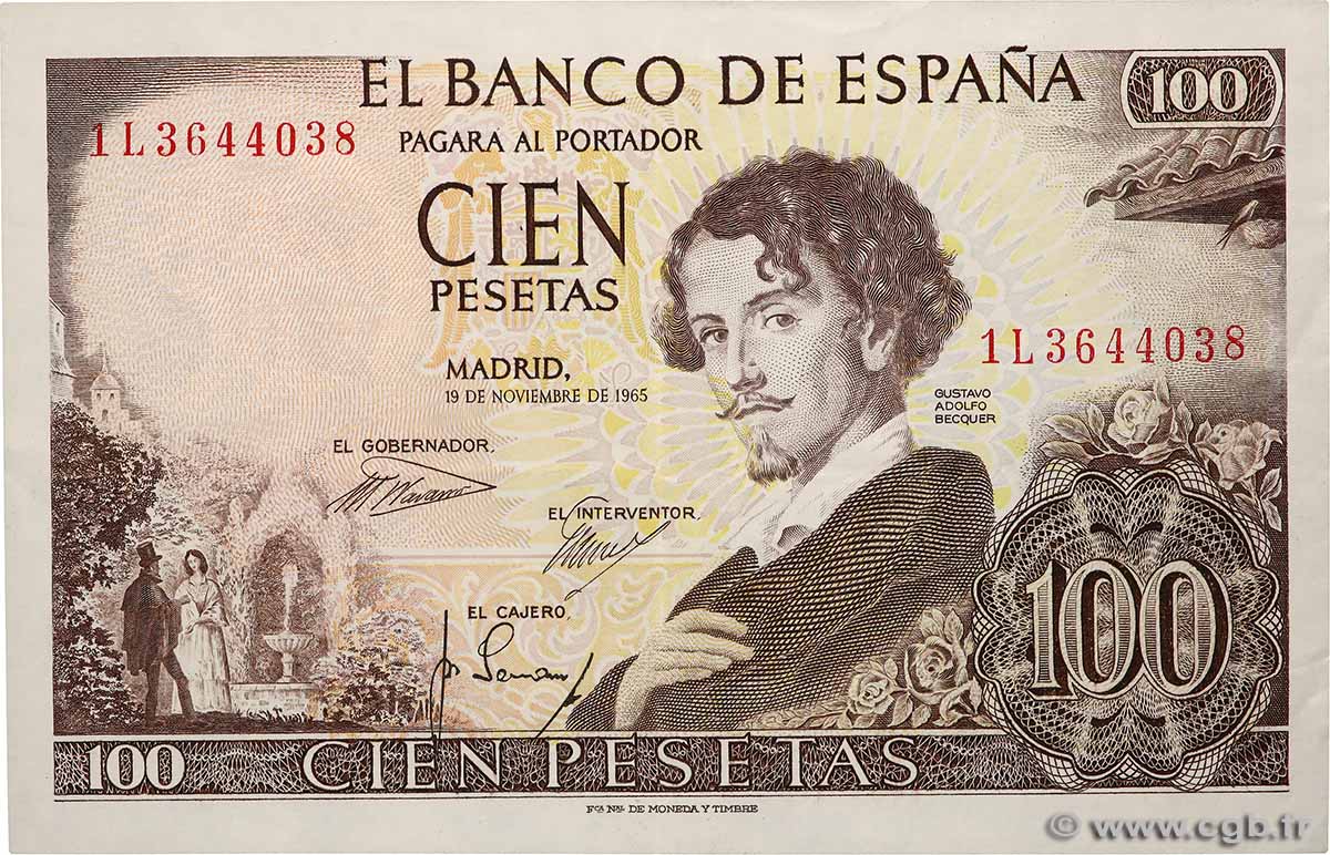 100 Pesetas SPAIN  1965 P.150 XF