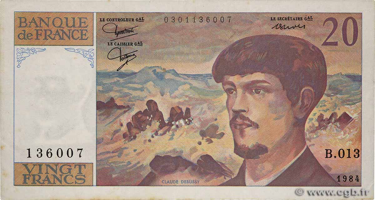 20 Francs DEBUSSY FRANCE  1984 F.66.05 TTB+