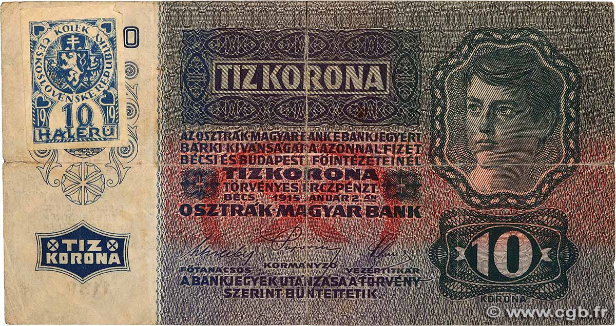 10 Haleru / 10 Korun CZECHOSLOVAKIA  1919 P.001a VG