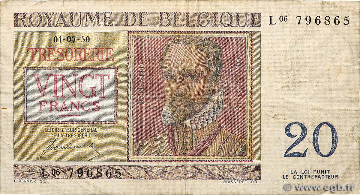20 Francs BELGIQUE  1950 P.132a B+