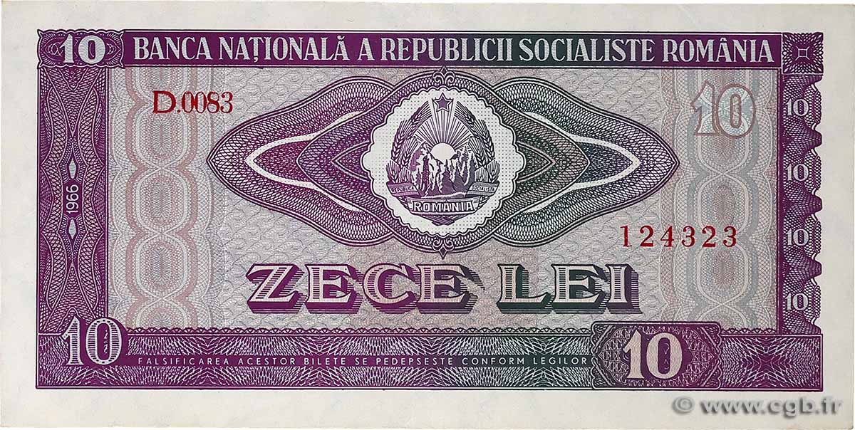 10 Lei RUMÄNIEN  1966 P.094a fVZ