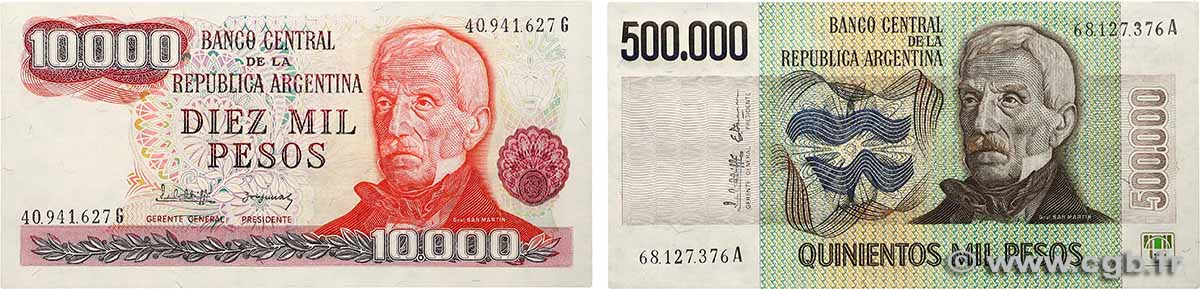 10000 et 500000 Pesos Lot ARGENTINE  1976 P.309 NEUF