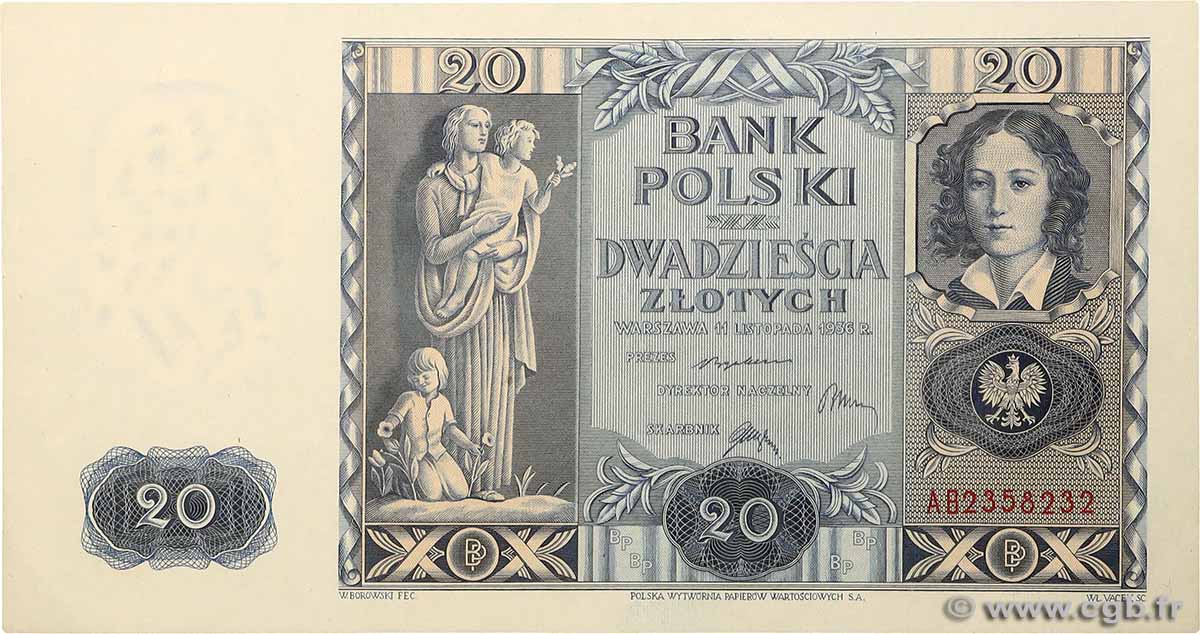 20 Zlotych POLOGNE  1936 P.077 pr.NEUF