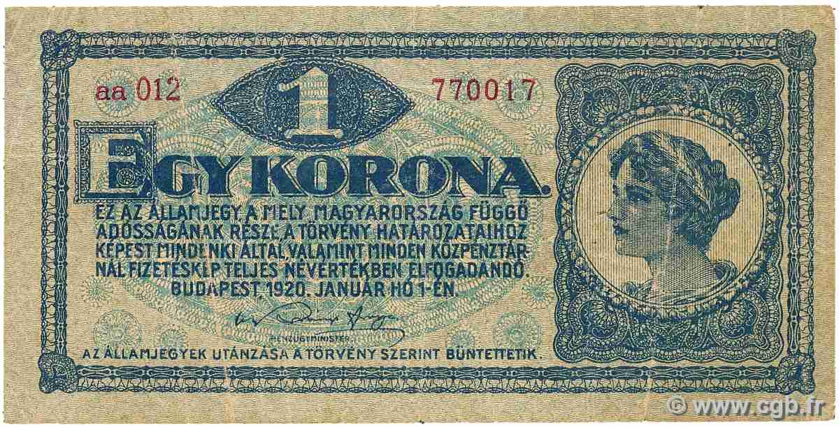 1 Korona UNGARN  1920 P.057 fS
