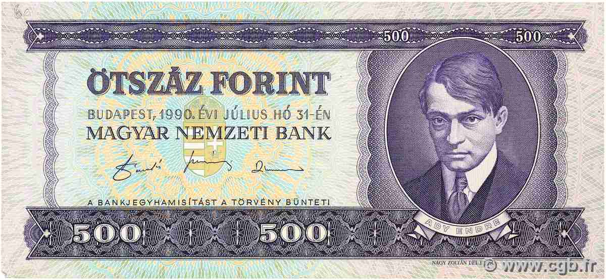 500 Forint UNGARN  1990 P.175a fVZ