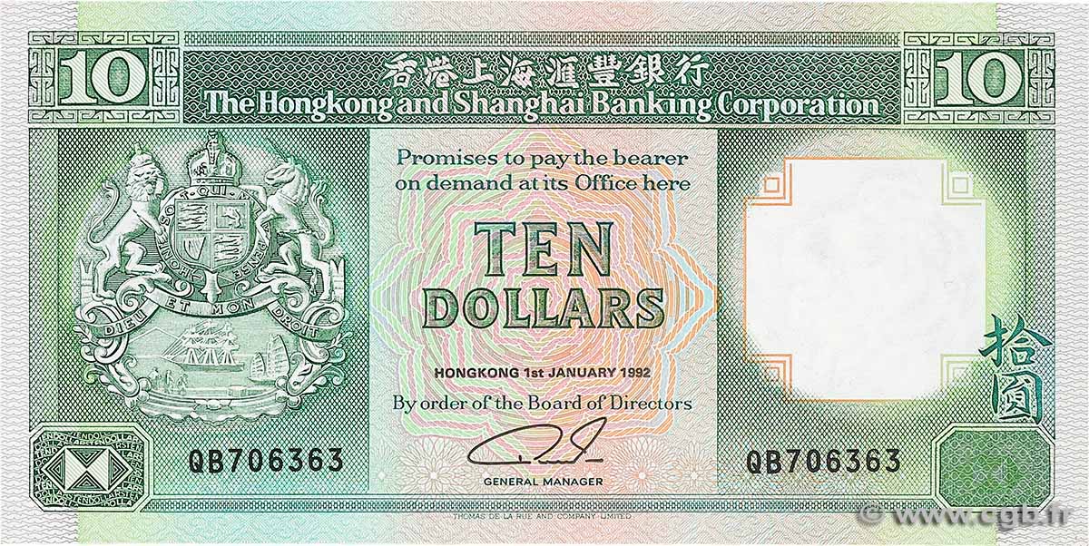 10 Dollars HONG-KONG  1992 P.191c EBC+