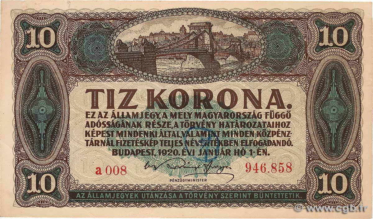 10 Korona UNGARN  1920 P.060 fVZ