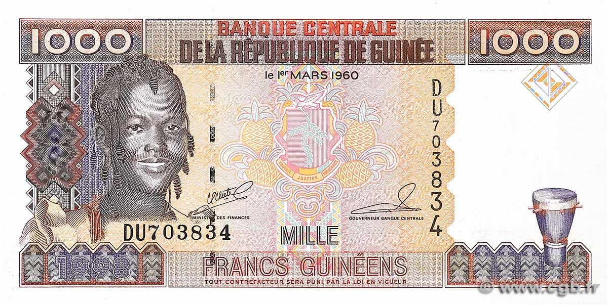 1000 Francs Guinéens GUINEA  1998 P.37 ST